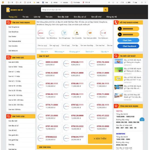 Mẫu Website BÁN SIM