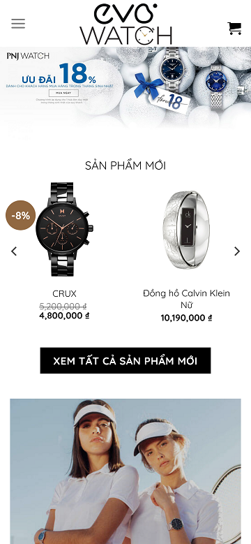 Mẫu giao diện website bán đồng hồ thời trang Evo Watch