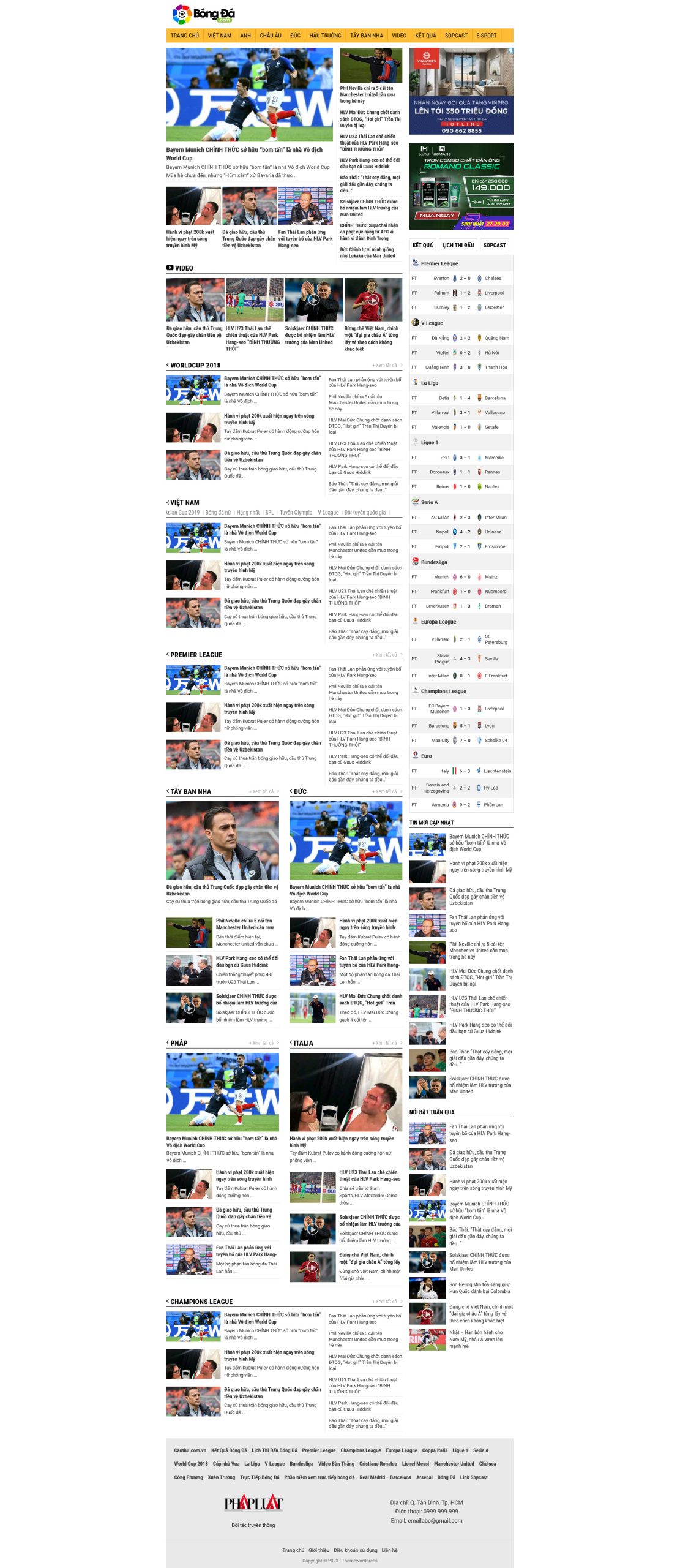 Mẫu Website TIN TỨC BÓNG ĐÁ