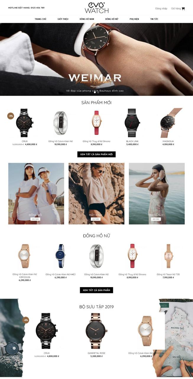 Mẫu giao diện website bán đồng hồ thời trang Evo Watch