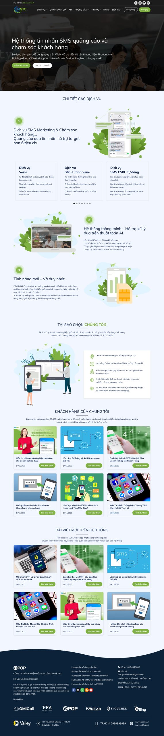Mẫu Website GIỚI THIỆU DỊCH VỤ SMS QUẢNG CÁO VÀ SMS CHĂM SÓC KHÁCH HÀNG