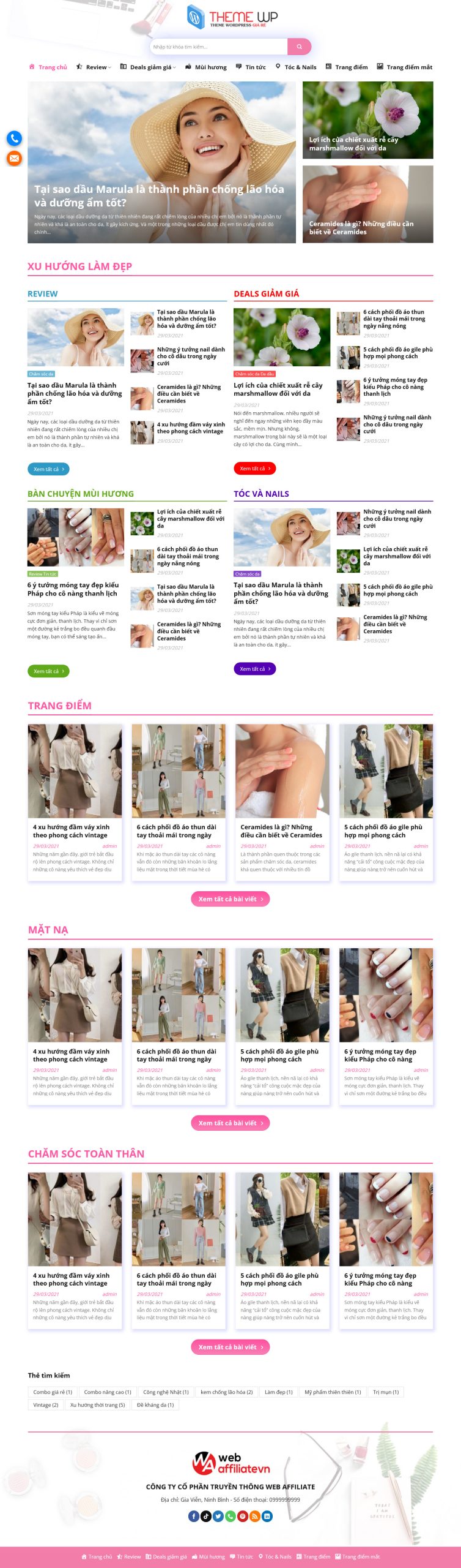 Mẫu Website TIN TỨC SẢN PHẨM LÀM ĐẸP