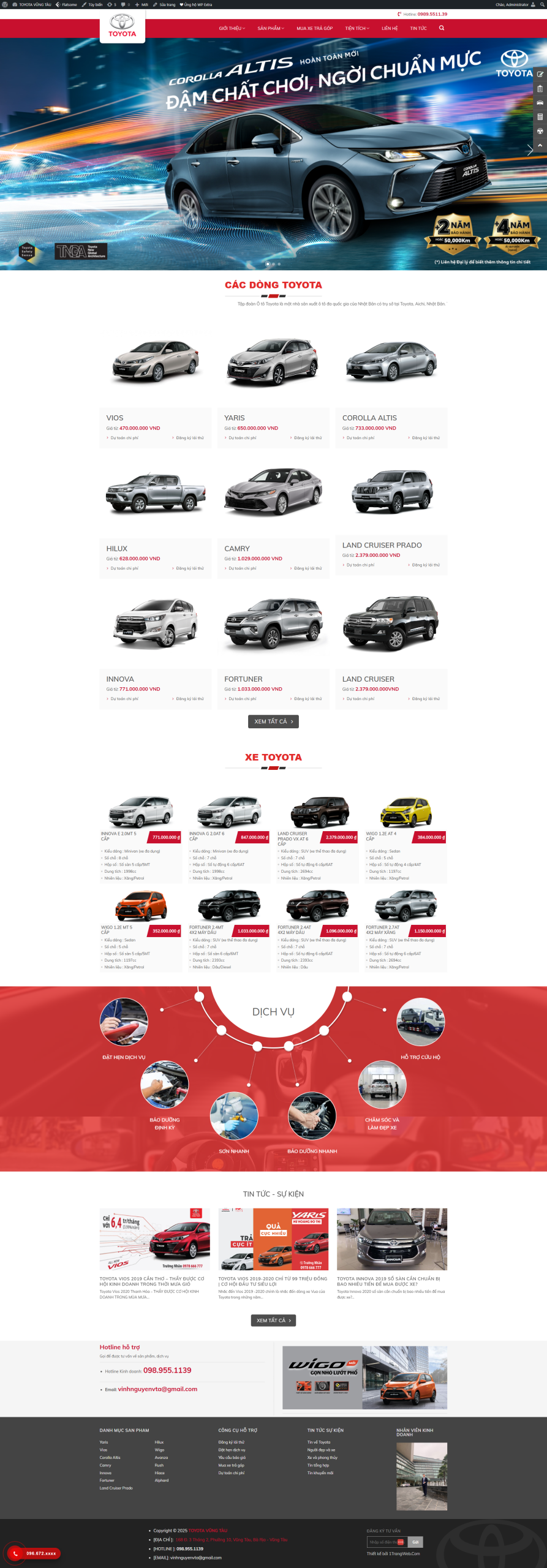 Mẫu web bán xe ô tô Toyota